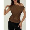 image:imageMakeMeChic Womens Off The Shoulder Tank Tie Back Sleeveless Business Dressy TopsBrown