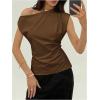 image:imageMakeMeChic Womens Off The Shoulder Tank Tie Back Sleeveless Business Dressy TopsBrown