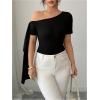 image:imageMakeMeChic Womens Off The Shoulder Top Short Sleeve Fitted Dressy Elegant T ShirtBlack