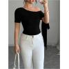 image:imageMakeMeChic Womens Off The Shoulder Top Short Sleeve Fitted Dressy Elegant T ShirtBlack