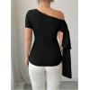 image:imageMakeMeChic Womens Off The Shoulder Top Short Sleeve Fitted Dressy Elegant T ShirtBlack