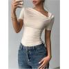 image:imageMakeMeChic Womens Off The Shoulder Tops Bow Y2k T Shirt Short Sleeve Fitted Summer TeeApricot