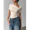 image:imageMakeMeChic Womens Off The Shoulder Tops Bow Y2k T Shirt Short Sleeve Fitted Summer TeeApricot