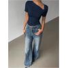 image:imageMakeMeChic Womens Off The Shoulder Tops Bow Y2k T Shirt Short Sleeve Fitted Summer TeeRoyal Blue