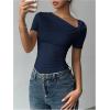 image:imageMakeMeChic Womens Off The Shoulder Tops Bow Y2k T Shirt Short Sleeve Fitted Summer TeeRoyal Blue