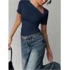 image:imageMakeMeChic Womens Off The Shoulder Tops Bow Y2k T Shirt Short Sleeve Fitted Summer TeeRoyal Blue