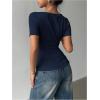 image:imageMakeMeChic Womens Off The Shoulder Tops Bow Y2k T Shirt Short Sleeve Fitted Summer TeeRoyal Blue