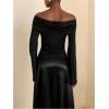 image:imageMakeMeChic Womens Off The Shoulder Tops Elegant Lace Patchwork Cape Bell Sleeve T ShirtBlack