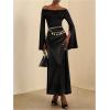 image:imageMakeMeChic Womens Off The Shoulder Tops Elegant Lace Patchwork Cape Bell Sleeve T ShirtBlack
