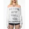 image:imageMakeMeChic Womens Off The Shoulder Tops Long Sleeve T Shirts Graphic Print Fitted Y2K Fall TopsWhite
