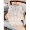 image:imageMakeMeChic Womens Plus Size Boho Tops Crochet Sweater Dolman Sleeve Beach Cover UpPlus White