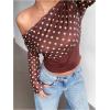 image:imageMakeMeChic Womens Polka Dots Asymmetrical Tops Long Sleeve Fitted Y2K Fall Crop TopsMulticolor