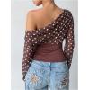 image:imageMakeMeChic Womens Polka Dots Asymmetrical Tops Long Sleeve Fitted Y2K Fall Crop TopsMulticolor