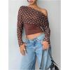image:imageMakeMeChic Womens Polka Dots Asymmetrical Tops Long Sleeve Fitted Y2K Fall Crop TopsMulticolor