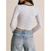 image:imageMakeMeChic Womens Polka Dots Deep V Neck Crop Tops Long Sleeve Y2k Fall T ShirtsBlack and White