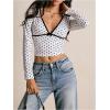 image:imageMakeMeChic Womens Polka Dots Deep V Neck Crop Tops Long Sleeve Y2k Fall T ShirtsBlack and White
