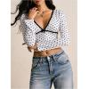 image:imageMakeMeChic Womens Polka Dots Deep V Neck Crop Tops Long Sleeve Y2k Fall T ShirtsBlack and White