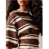 image:imageMakeMeChic Womens Ruffle Peplum Tops Going Out Short Sleeve Summer T Shirt BlouseBrown Striped