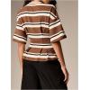 image:imageMakeMeChic Womens Ruffle Peplum Tops Going Out Short Sleeve Summer T Shirt BlouseBrown Striped