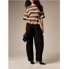 image:imageMakeMeChic Womens Ruffle Peplum Tops Going Out Short Sleeve Summer T Shirt BlouseBrown Striped