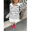 image:imageMakeMeChic Womens Rugby Shirt Striped Tops Long Sleeve Fall Tops Y2k Preppy Tee ShirtsBlack and White