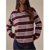 image:imageMakeMeChic Womens Rugby Shirt Striped Tops Long Sleeve Fall Tops Y2k Preppy Tee ShirtsBrown Shirt