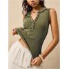 image:imageMakeMeChic Womens Sleeveless Henley Shirt Button Down Crew Neck Fitted Tee TopsArmy Green