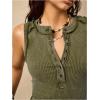 image:imageMakeMeChic Womens Sleeveless Henley Shirt Button Down Crew Neck Fitted Tee TopsArmy Green