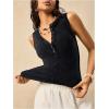image:imageMakeMeChic Womens Sleeveless Henley Shirt Button Down Crew Neck Fitted Tee TopsBlack
