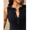 image:imageMakeMeChic Womens Sleeveless Henley Shirt Button Down Crew Neck Fitted Tee TopsBlack