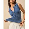 image:imageMakeMeChic Womens Sleeveless Henley Shirt Button Down Crew Neck Fitted Tee TopsBlue