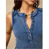 image:imageMakeMeChic Womens Sleeveless Henley Shirt Button Down Crew Neck Fitted Tee TopsBlue