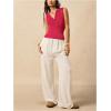 image:imageMakeMeChic Womens Sleeveless Henley Shirt Button Down Crew Neck Fitted Tee TopsRed