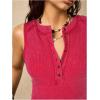 image:imageMakeMeChic Womens Sleeveless Henley Shirt Button Down Crew Neck Fitted Tee TopsRed