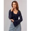 image:imageMakeMeChic Womens Spring Mesh Bell Sleeve Top Y2K Sheer Tie Front Crop Tops Tee ShirtBlue