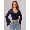 image:imageMakeMeChic Womens Spring Mesh Bell Sleeve Top Y2K Sheer Tie Front Crop Tops Tee ShirtBlue