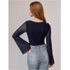 image:imageMakeMeChic Womens Spring Mesh Bell Sleeve Top Y2K Sheer Tie Front Crop Tops Tee ShirtBlue