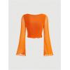 image:imageMakeMeChic Womens Spring Mesh Bell Sleeve Top Y2K Sheer Tie Front Crop Tops Tee ShirtOrange