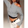image:imageMakeMeChic Womens Striped Asymmetrical Neck T Shirt Long Sleeve Crop Tops with ScarfMulticolor