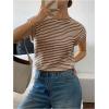 image:imageMakeMeChic Womens Striped Crochet Cap Sleeve Tops Casual Short Sleeve Crewneck Knit Shirts Summer Going Out TopsBrown
