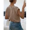 image:imageMakeMeChic Womens Striped Crochet Cap Sleeve Tops Casual Short Sleeve Crewneck Knit Shirts Summer Going Out TopsBrown