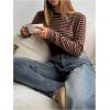 image:imageMakeMeChic Womens Striped Long Sleeve Crop Tops Crew Neck Long Sleeve Y2K Tee ShirtsCoffee Brown