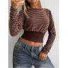 image:imageMakeMeChic Womens Striped Long Sleeve Crop Tops Crew Neck Long Sleeve Y2K Tee ShirtsCoffee Brown