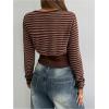 image:imageMakeMeChic Womens Striped Long Sleeve Crop Tops Crew Neck Long Sleeve Y2K Tee ShirtsCoffee Brown