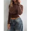 image:imageMakeMeChic Womens Striped Long Sleeve Crop Tops Crew Neck Long Sleeve Y2K Tee ShirtsCoffee Brown