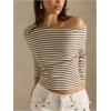 image:imageMakeMeChic Womens Striped Long Sleeve Shirt Asymmetrical Tops Fall Going Out TopsMulticolor