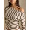 image:imageMakeMeChic Womens Striped Long Sleeve Shirt Asymmetrical Tops Fall Going Out TopsMulticolor