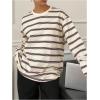 image:imageMakeMeChic Womens Striped Long Sleeve T Shirt Crew Neck Fall Going Out TopsWhite
