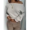 image:imageMakeMeChic Womens Striped Off The Shoulder Crop Tops Long Sleeve Asymmetrical Neck Y2K Tee ShirtApricot