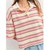 image:imageMakeMeChic Womens Striped Rugby Shirt Tops Half Sleeve Button Up Preppy Tee Tops StreetwearPink